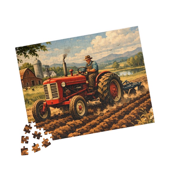 Vintage Red Tractor Farm Scene Puzzle | 110-520 Piece Jigsaw