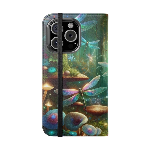 Whimsical Dragonfly Flip Cases - Nature-inspired Phone Wallet, Folio Cover, Fairy Tale Design, Gift for Nature Lovers, Eco-friendly