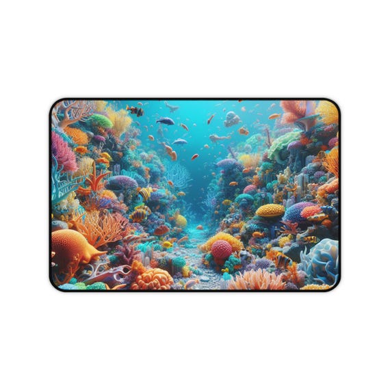 Vibrant Coral Reef Desk Mat, Ocean-Themed Desk Accessories, Home Office Decor, Gamer Desk Pad, Gift for Ocean Lovers
