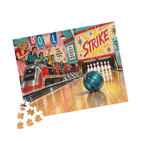 Retro Bowling Alley Strike Vintage Jigsaw Puzzle