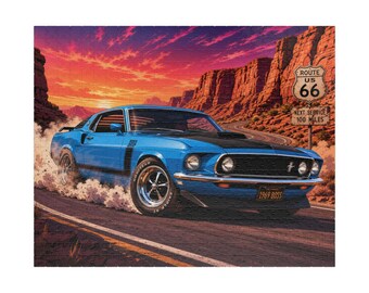 1969 Blue Ford Mustang 302 Boss on Route 66 Jigsaw Puzzle - Etsy