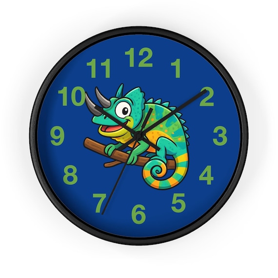 Colorful Chameleon Wall Clock - Kids Room Decor, 10 Inch