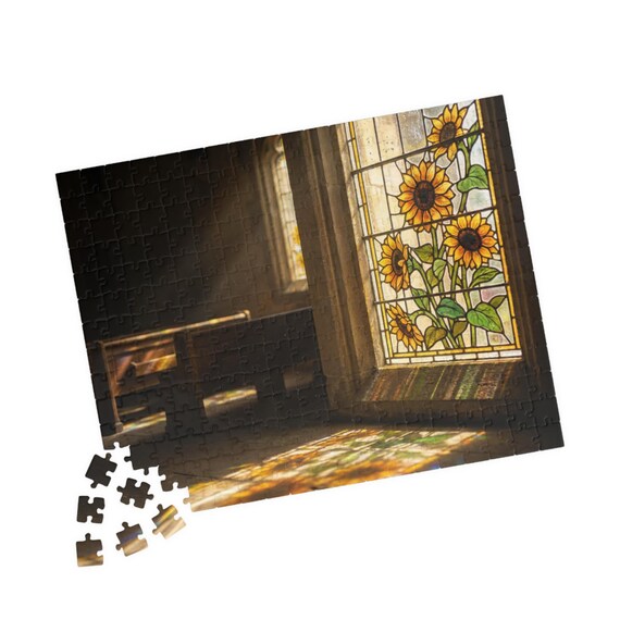 Sunflower Stained Glass Window Puzzle | 110 to 520 Piece Jigsaw