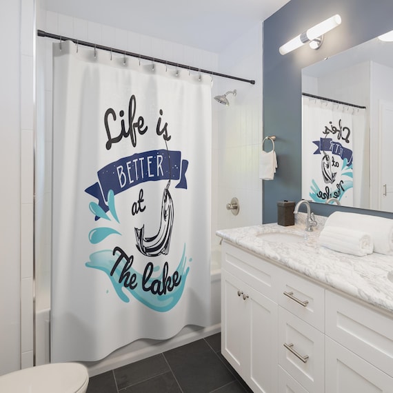 Lake Life Shower Curtain, Nautical Bathroom Decor, Gift for Fishermen, Summer Home Accessory, Cabin Decor, Outdoor Vibes