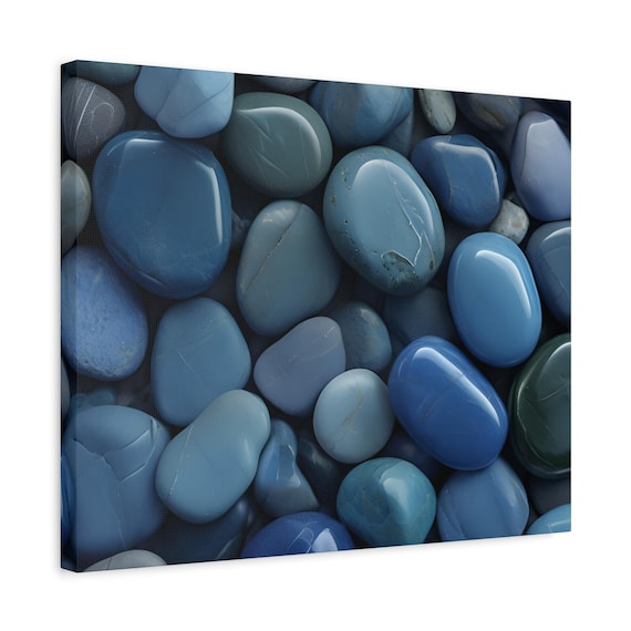Blue River Stones Matte Canvas stretched wall art | Pebble photography canvas