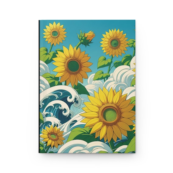 Sunflower Print Hardcover Journal - Colorful Floral Notebook with Lined Pages