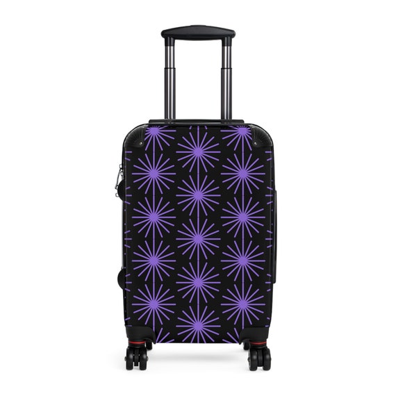One of a Kind Black Suitcase Adorned with Eye-catching Purple Graphic Pattern