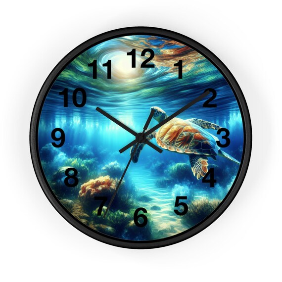 Ocean Turtle Wall Clock: Coastal Beach House Decor