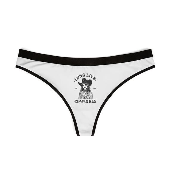 Cowgirl-Inspired White Thong: Sexy Western Graphic Underwear for Women, Stylish Lingerie Gift