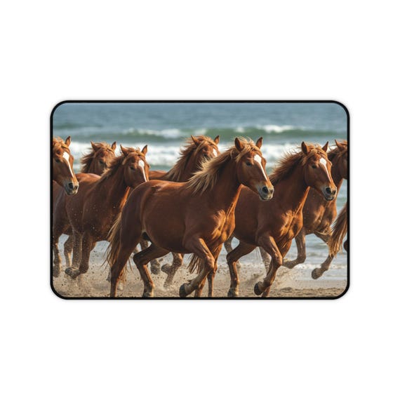 Ocean Horses Desk Mat, Coastal Decor, Animal Lovers Gift, Office Accessories, Gaming Mouse Pad, Home Office Decoration