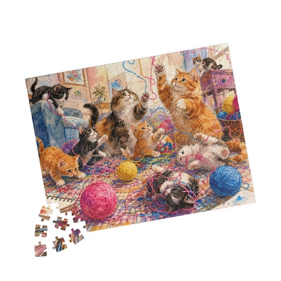 Kittens and Yarn Jigsaw Puzzle – 110/252/520 Piece, Glossy Chipboard (Boxed)