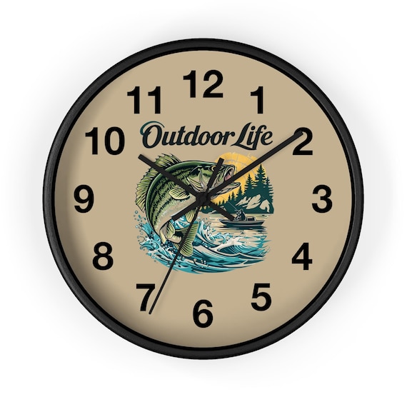 Fishing Enthusiast Wall Clock - Rustic Outdoor Nature Decor Gift for Anglers Cabin Timepiece