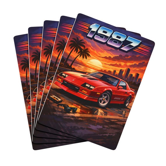 1987 Retro Sunset Camaro Playing Cards 80s Car Casino Deck Vintage Gift Set
