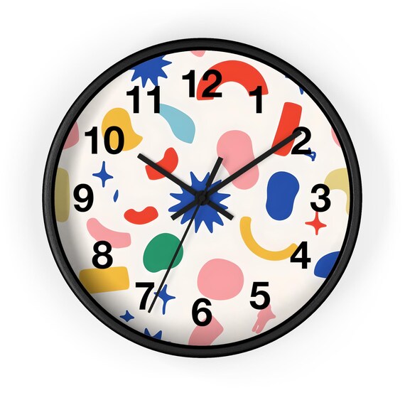 Colorful Modern Wall Clock: Black Frame, Multicolor Face