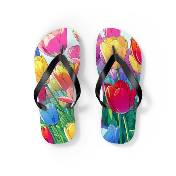 Colorful Floral Flip Flops, Summer Beach Sandals, Spring Vacation Footwear, Outdoor Fun, Garden Party Accessories, Gift for Her
