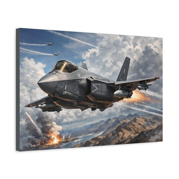 F-35 Fighter Jet Canvas Print | Military Aircraft Wall Art Aviation Decor 30x20