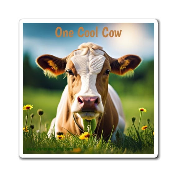 Farmhouse Refrigerator Magnet - Cool Cow Design for Kitchen Decor, 3x3 or 4x4 Square Fridge Charm