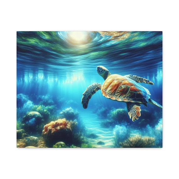 Ocean Turtle Canvas Wall Art, Marine Life Decor, Beach Home Decor, Aquatic Art, Ocean Themed Gift