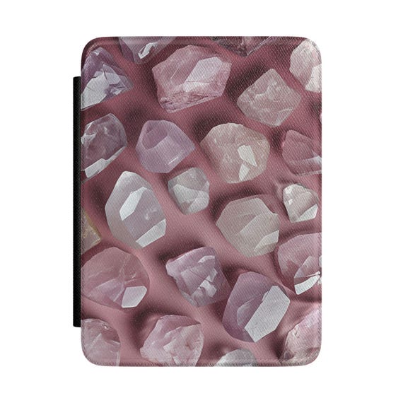 Rose Quartz Crystal Pattern Kindle Case - Pink Gemstone E-Reader Cover for Book Lovers