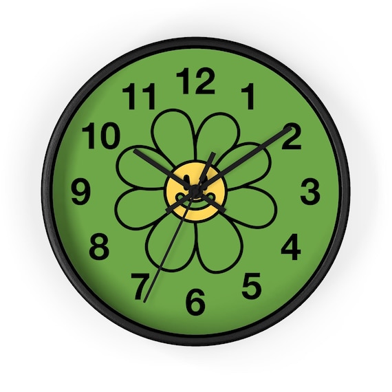 Cheerful Flower Wall Clock: Boho Green Home Decor - 10" x 10"