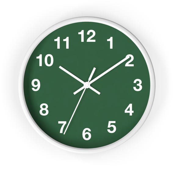 Minimal Green Wall Clock Modern Numeric Design Black Frame Silent Round Home Decor