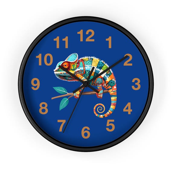 Vibrant Chameleon Wall Clock: Colorful Kids Room Decor, 10" Wood Frame