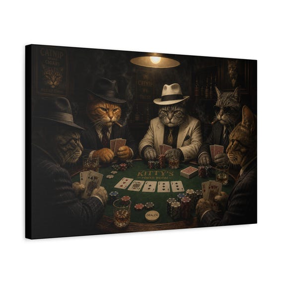 Gangster Cats Playing Poker Canvas Print | Vintage Bar Wall Art for Man Cave