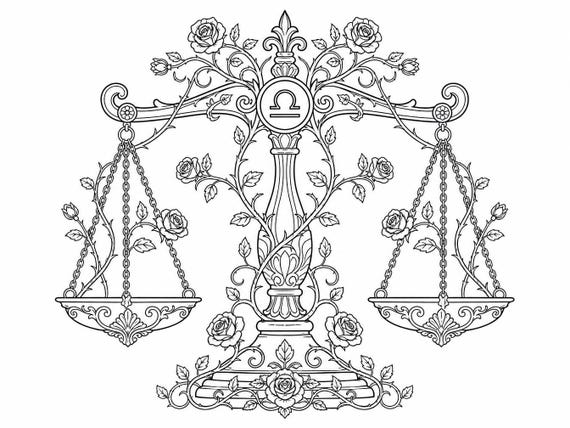 Libra Zodiac Coloring Page, 8.5 x 11 Printable PDF Astrology Design