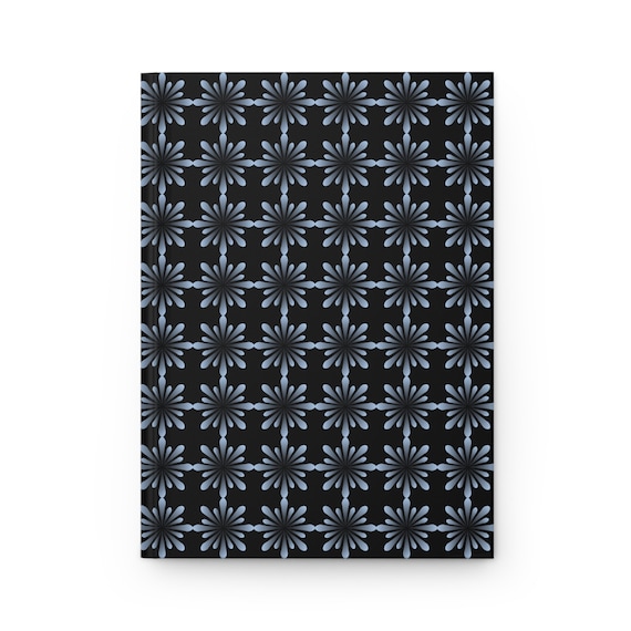 Chic Floral Patterned Journal - Black Matte Hardcover with Purple Flowers