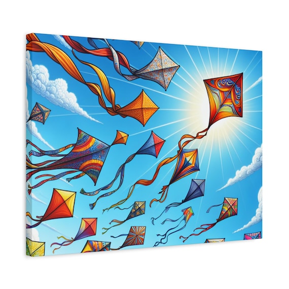 Colorful Kite Canvas Print: Whimsical Nursery Wall Art
