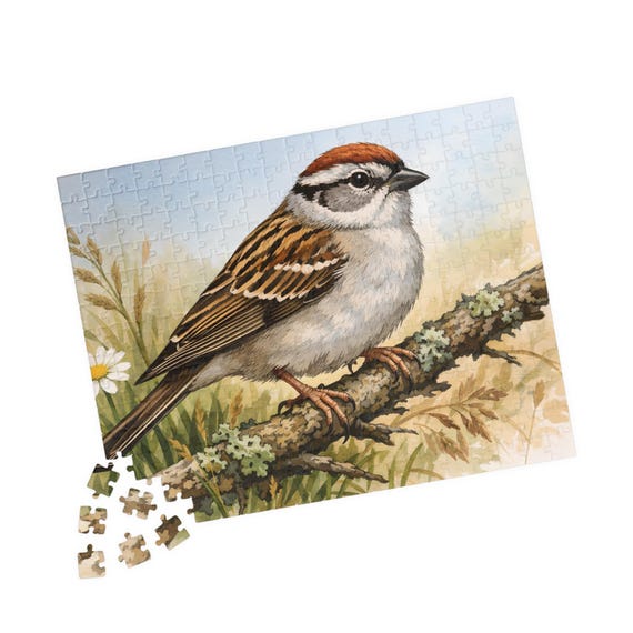 Chipping Sparrow Illustration Jigsaw Puzzle 110-520 Piece Bird Art Wildlife Nature Gift