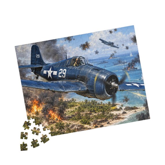 Navy Warplane WWII Corsair Fighter Plane Puzzle, 110–520 Chipboard Pieces, Glossy Aviation Jigsaw