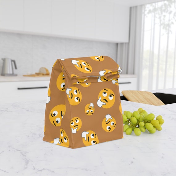 Playful Emoji Lunch Tote: Reusable Brown Polyester Bag for School, Work & Picnics