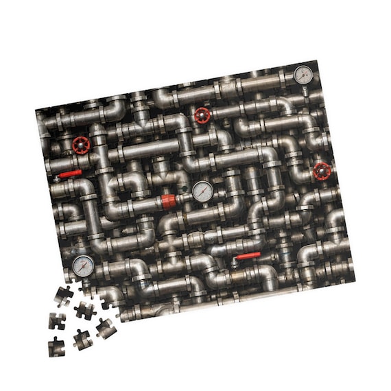 Industrial Pipe Maze Puzzle | Metal Pipes Jigsaw, Gauges & Valves Design