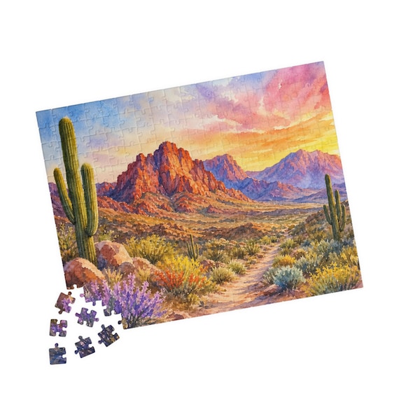 Desert Sunset Cactus Landscape Jigsaw Puzzle | Scenic Southwest Nature Gift 110-520 Pieces