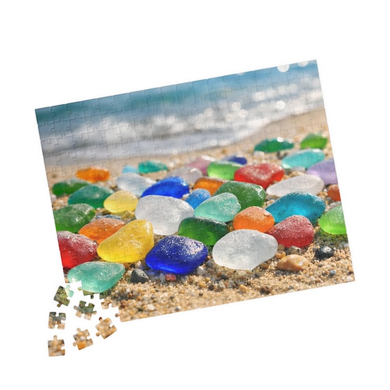 Sea Glass Beach Puzzle 110 to 520 Piece | Colorful Ocean Stones Jigsaw