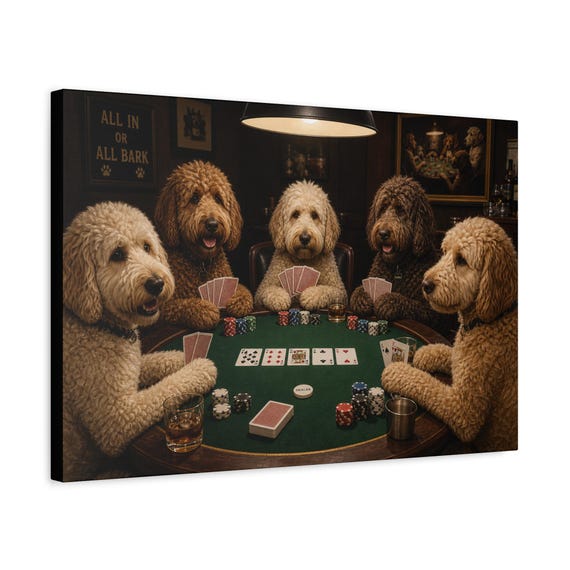 Labradoodles Playing Poker Canvas Print – Whimsical Dog Lover Wall Art (Matte Finish)