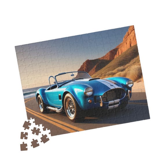 1962 Shelby Cobra Puzzle | Blue Classic Car Jigsaw | Coastal Road Scene