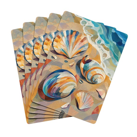 Seashell Beach Art Playing Cards – Coastal Ocean Themed Poker Deck (300 gsm Cardstock)