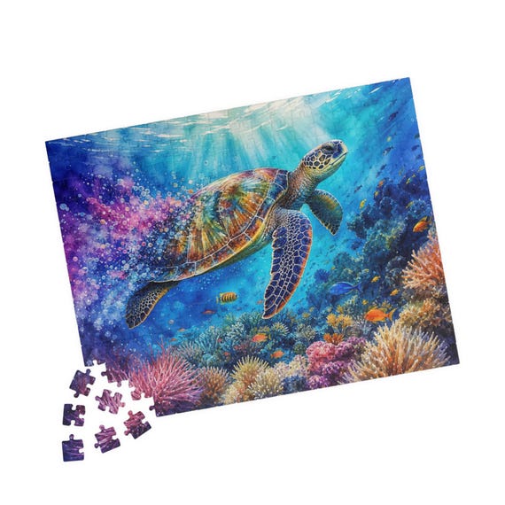 Sea Turtle Reef Puzzle – Vibrant Marine Wildlife Art (110/252/520 Pieces)