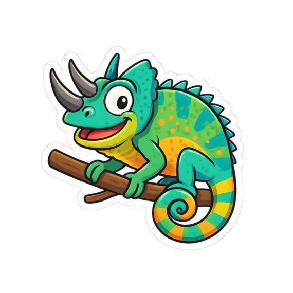 Vibrant Chameleon Kiss-Cut Stickers, Fun Laptop Decals, Cute Animal Stickers, Kid-Friendly Decor, Bright Gift Ideas