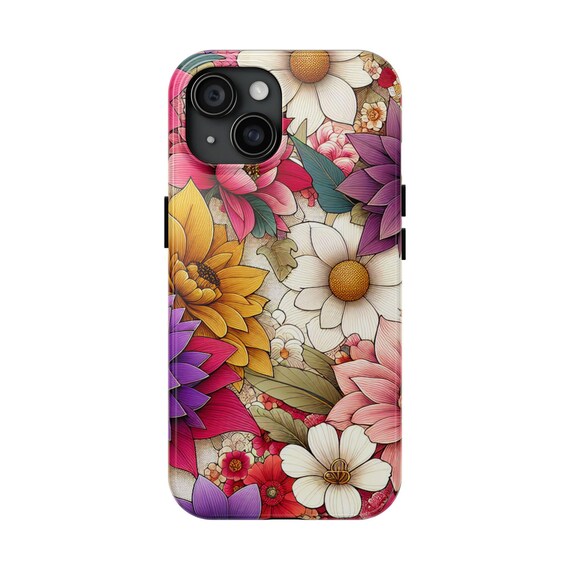 Floral Print Phone Case for iPhone & Samsung Galaxy - Multi Color Flower Pattern, Pretty Design, Protective Cover