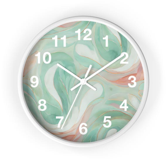 Marble Swirl Wall Clock: Modern Minimalist Wood Frame, 10"