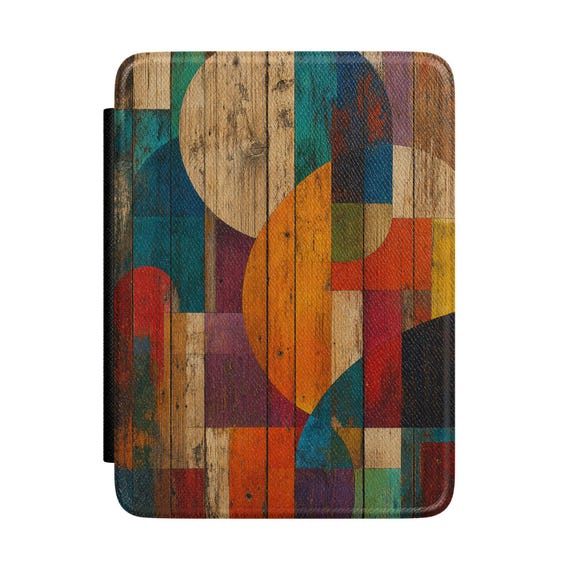 Abstract Geometric Wood Grain Kindle Case | Colorful Circle Tablet Cover