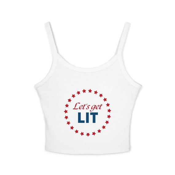 Let's Get Lit Women's Tank Top - Summer Party Graphic Singlet Shirt, Sleeveless Rave Festival Camisole, Spaghetti Strap Beachwear, Trendy
