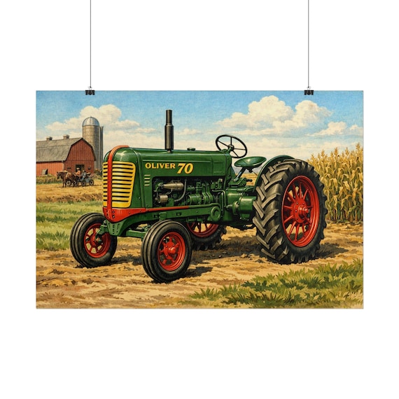 Vintage Oliver 70 Tractor Rolled Poster Farm Wall Art Country Rustic Agricultural Decor