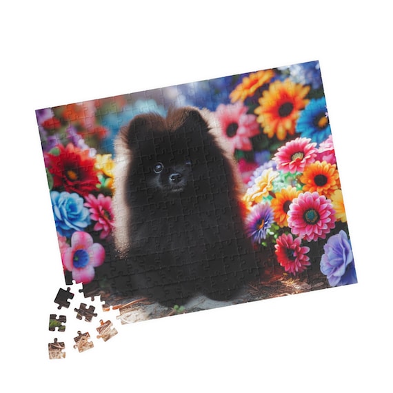 Pomeranian Dog Puzzle: Colorful Floral Design, Family Fun