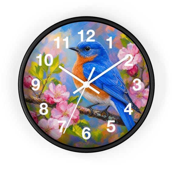 Bluebird Blossom Branch Wall Clock | Floral Nature Bird Decor Gift for Her