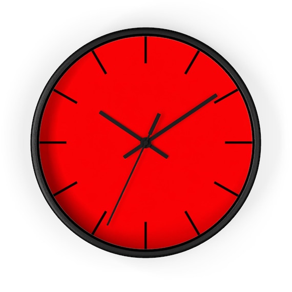 Minimal Red Face Wall Clock | Modern Simple Clock, Black Hands