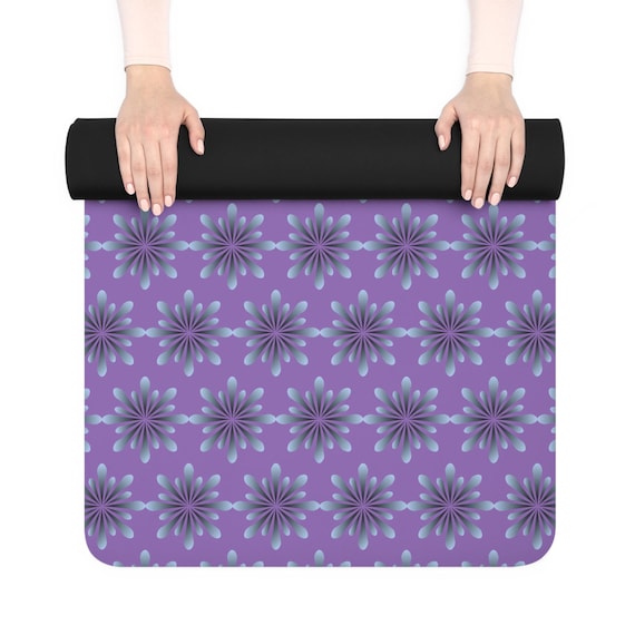 Floral Rubber Yoga Mat with Purple Design, Eco-Friendly Exercise Mat, Gift for Yogis, Fitness Mat, Meditation Accessory, Workout Essential